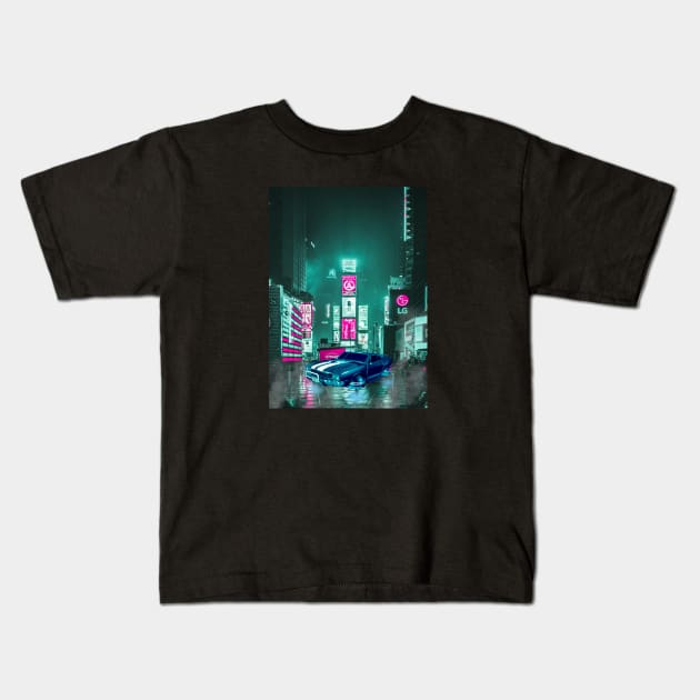 Car Tokyo City Neon Synthwave Kids T-Shirt by JeffDesign